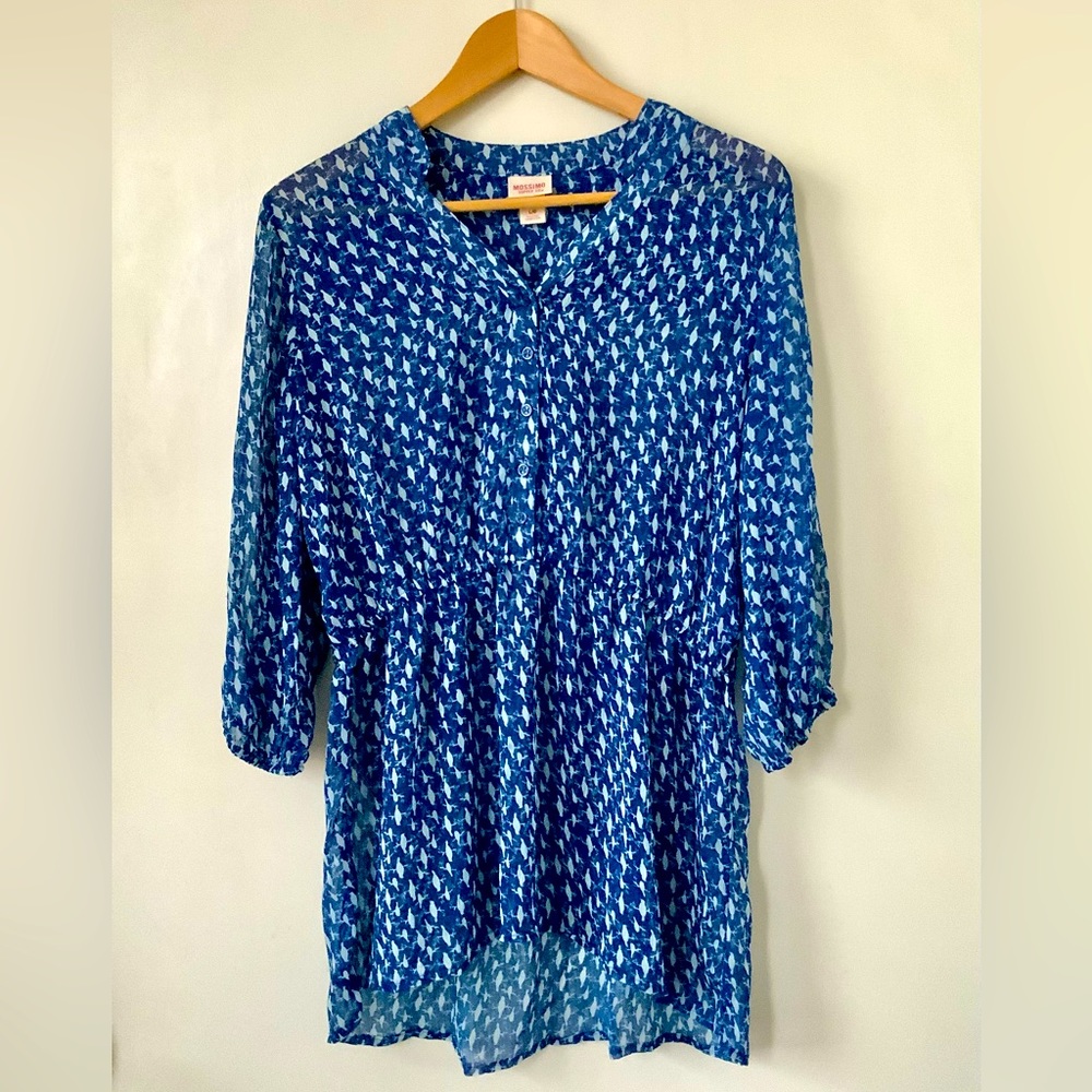 Cute Birds Teal Tunic Size L